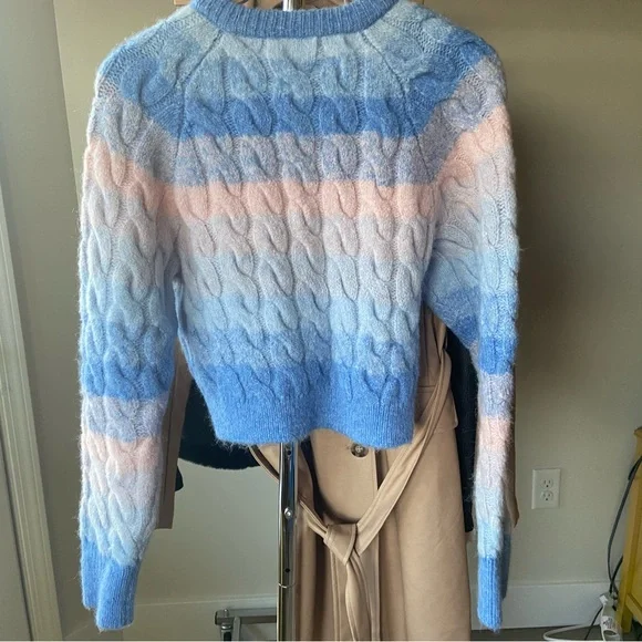 Zara Ombre Cable Knit Button Front Cardigan in Blue Pink - Picture 10 of 11